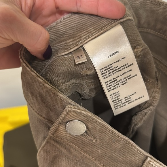 L’AGENCE kendra high rise cropped flare rye coated jeans pants khaki stretchy - Picture 16 of 16